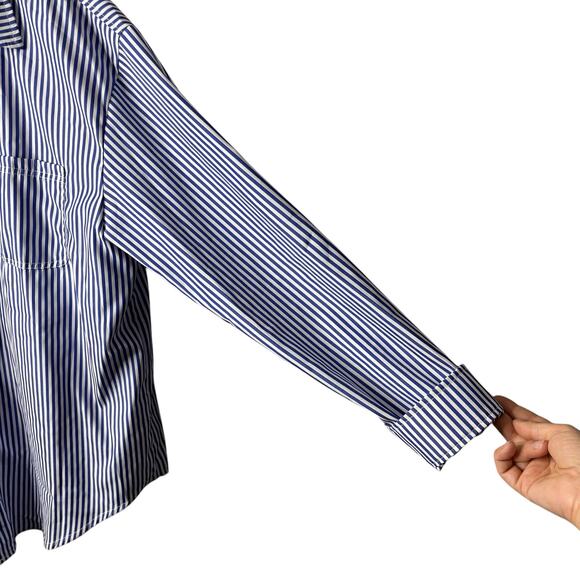 Pinstriped Blue and White Button Down Womens Shirt Blouse Plus 2XL Preppy Classy - Picture 3 of 8
